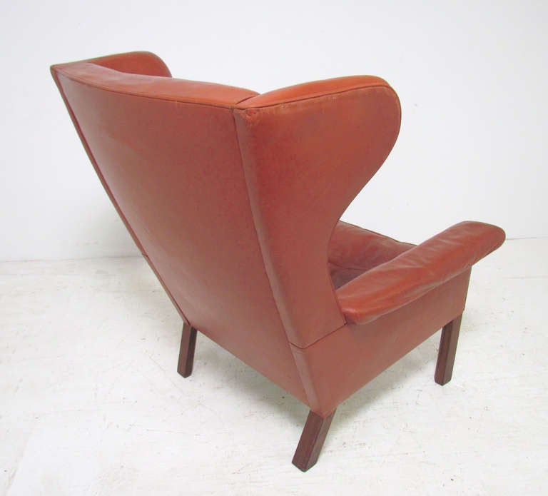 Danish Rare Wingback Lounge Chair in Leather by Hans Wegner