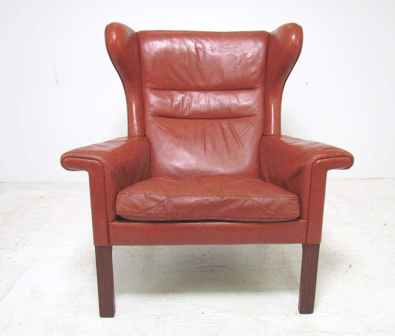 Mid-20th Century Rare Wingback Lounge Chair in Leather by Hans Wegner