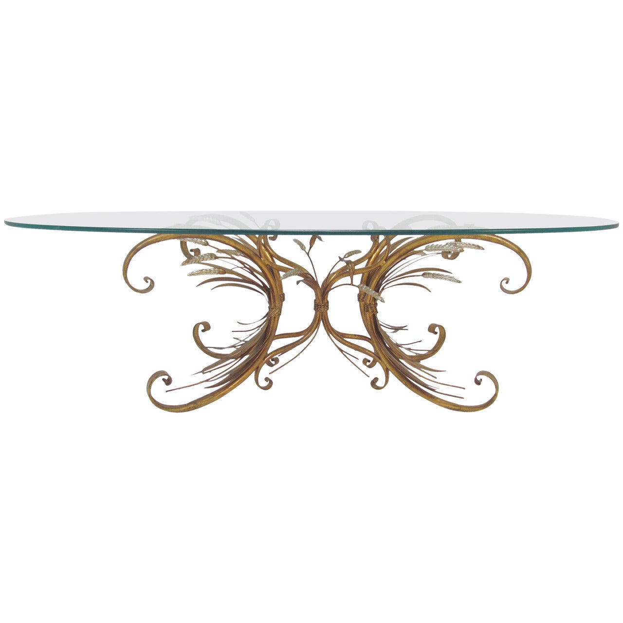 Italian Gilt Scroll Form "Coco Chanel" Sheaf of Wheat Coffee Table, circa 1950s
