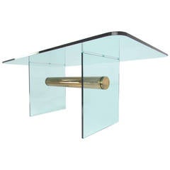Pace Collection Dining Table by Leon Rosen in Glass and Brass