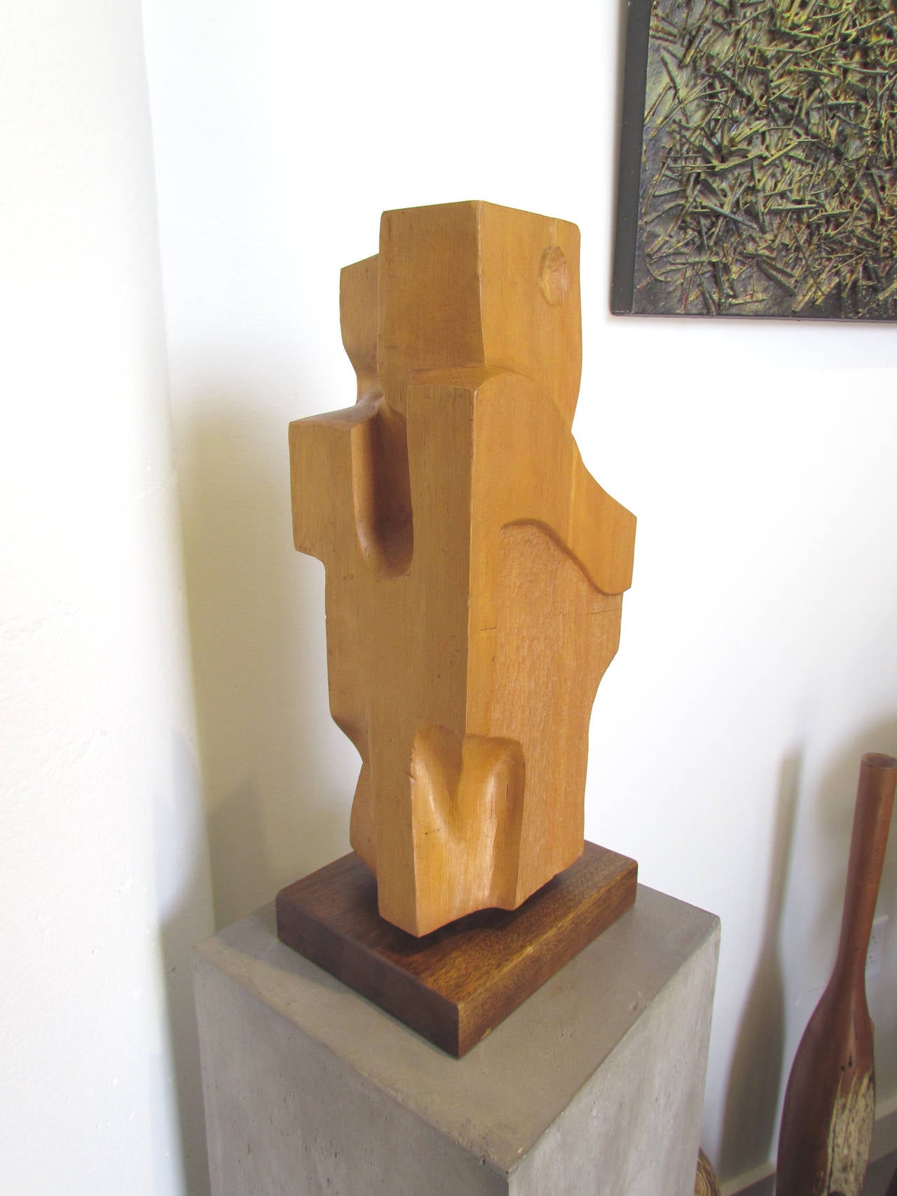 Late 20th Century Abstract Hand-Carved Wood Sculpture Signed and Dated 1971