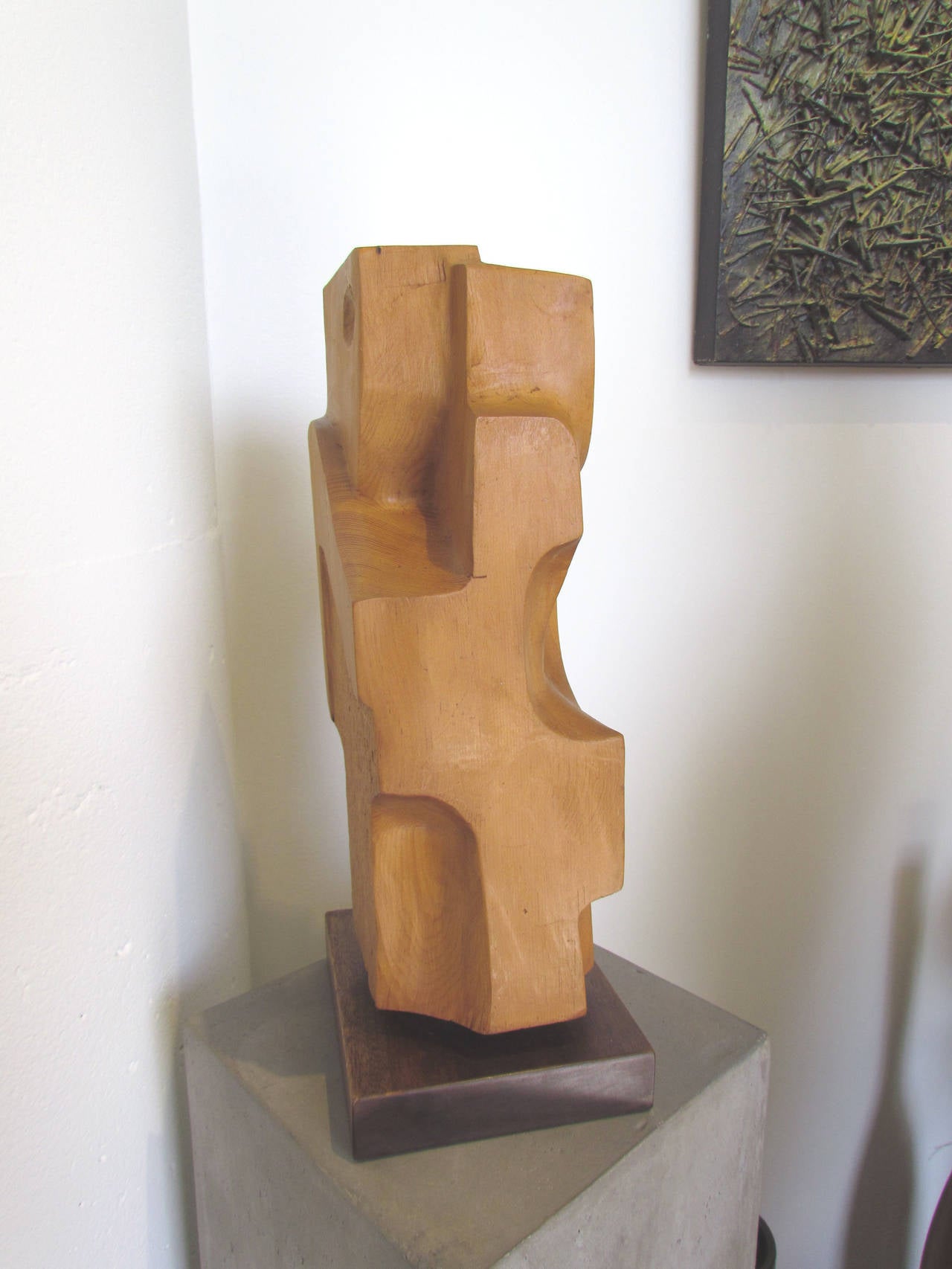 American Abstract Hand-Carved Wood Sculpture Signed and Dated 1971