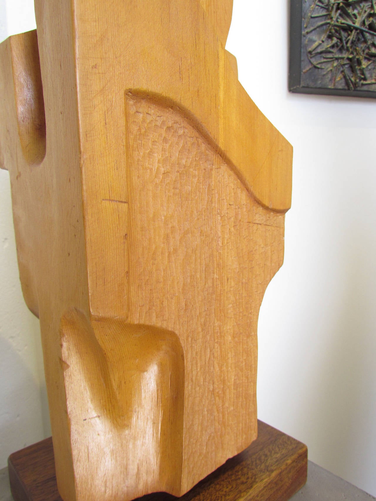 Mid-Century Modern Abstract Hand-Carved Wood Sculpture Signed and Dated 1971