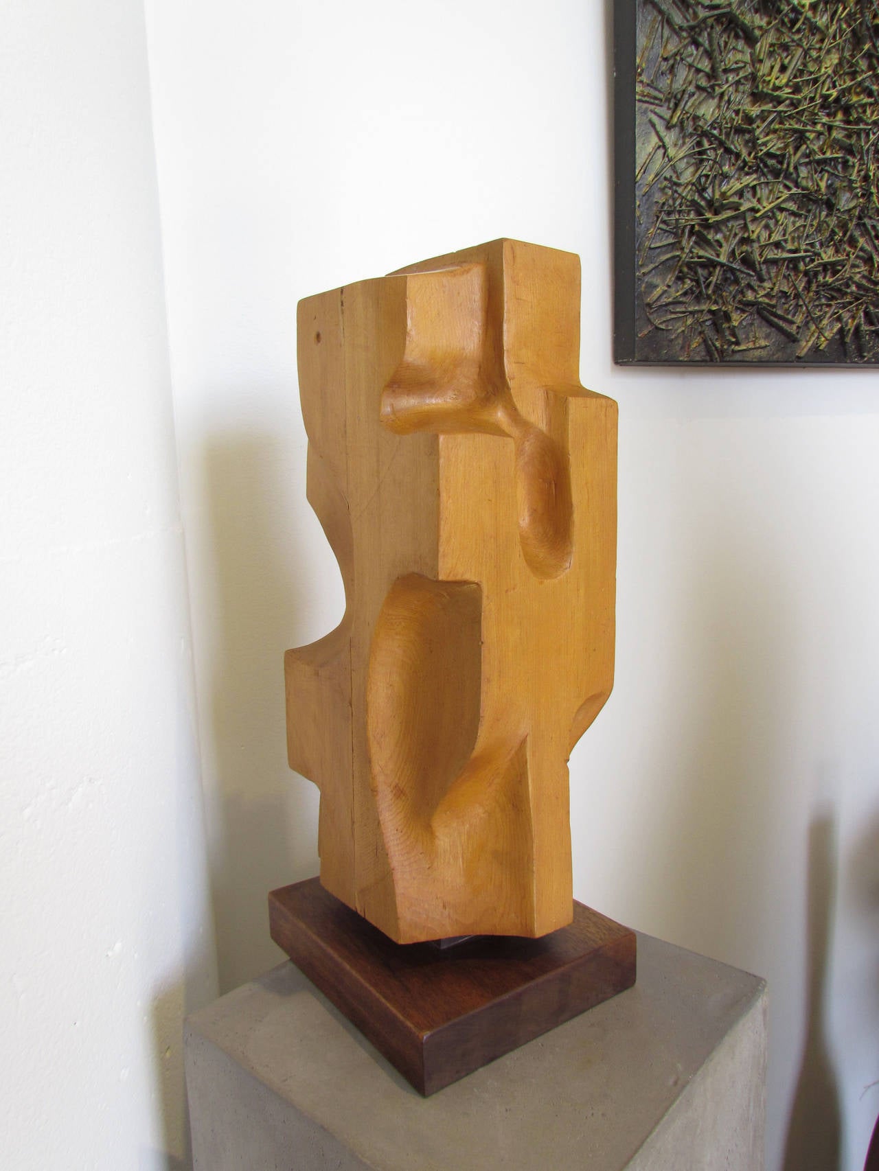 Abstract Hand-Carved Wood Sculpture Signed and Dated 1971 1