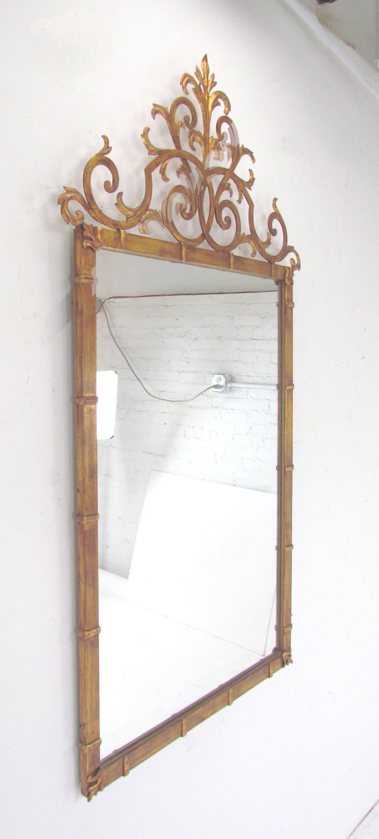 Gilt toleware mirror made by Palladio, Italy, circa 1960s.