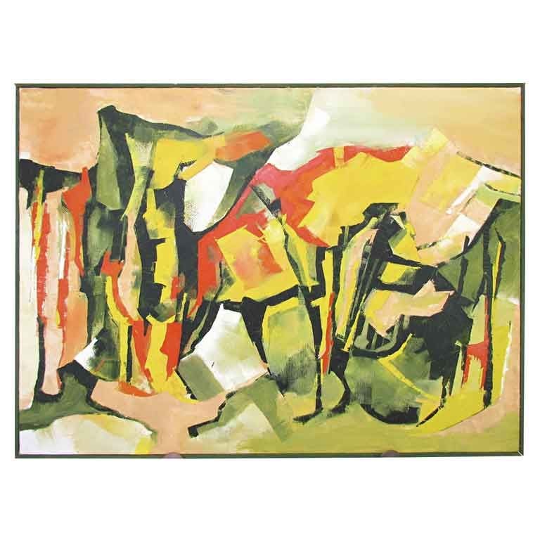 Abstract Oil Painting Signed Schiller, d. 1965
