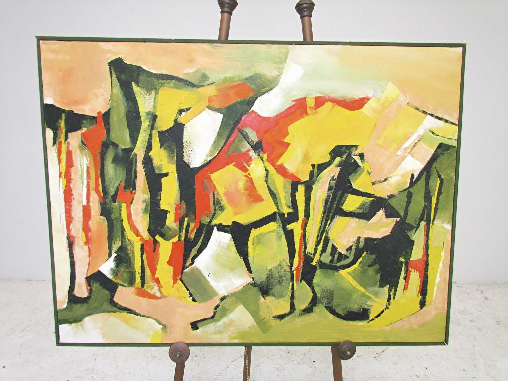 Abtract oil on canvas with palette knife and brush work, signed Schiller, d. '65.