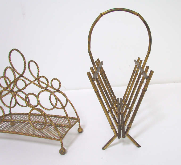 Hollywood Regency Magazine Stand Collection, Bamboo, Faux Bamboo, and Gilt Metal In Good Condition In Peabody, MA