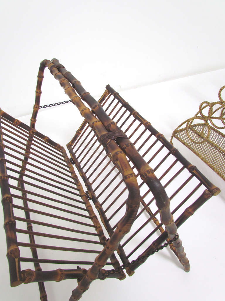 Hollywood Regency Magazine Stand Collection, Bamboo, Faux Bamboo, and Gilt Metal 3