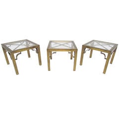 Set of Three Mastercraft Side Tables or Coffee Table in Brass and Glass Set of Three Mastercraft Side Tables or Coffee Table in Brass and Glass