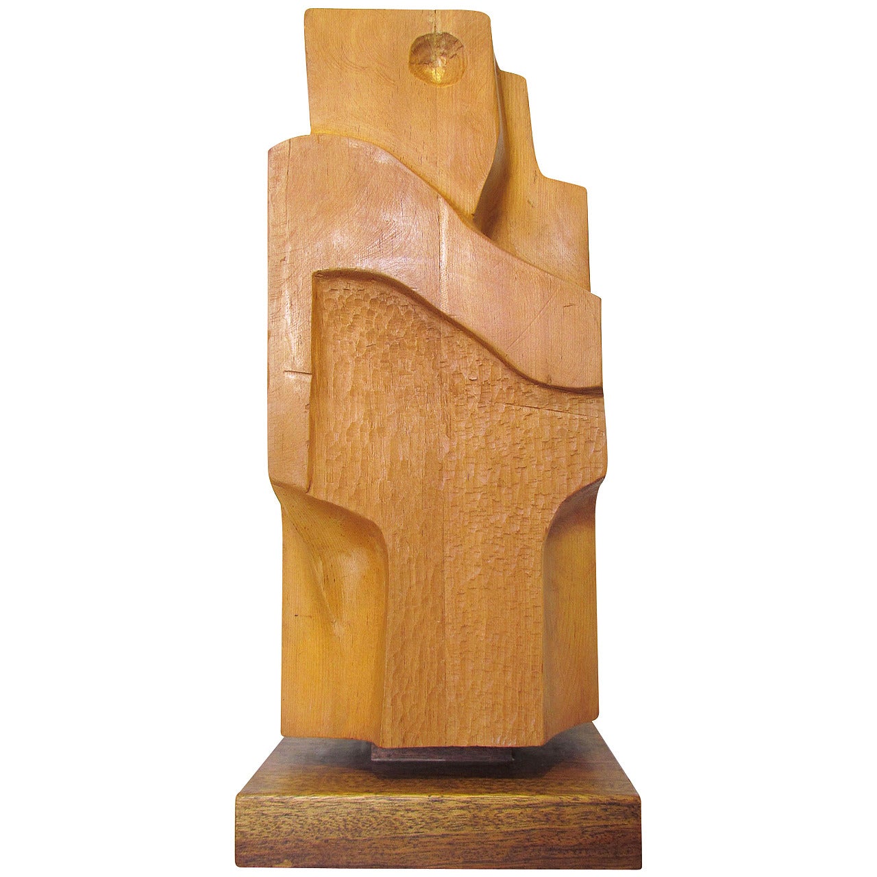 Abstract Hand-Carved Wood Sculpture Signed and Dated 1971