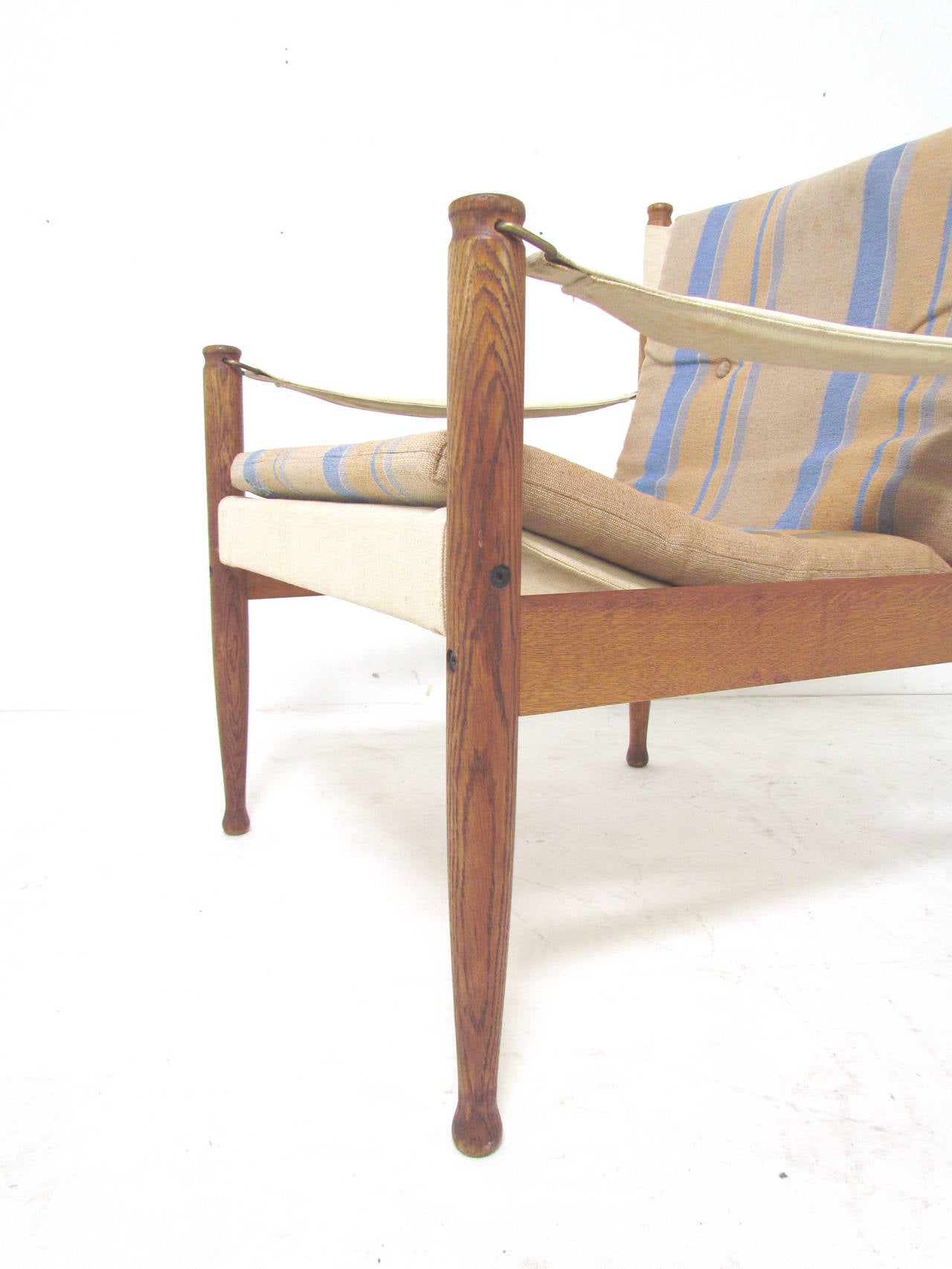 Oak Pair of Danish Safari Sling Lounge Chairs by Erik Wørts for Niels Eilersen