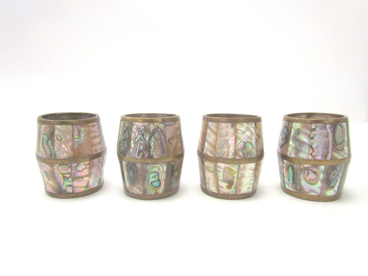 Mid-20th Century Abalone Shell and Brass Pitcher and Shot Glasses after Salvador Teran