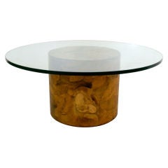 Italian Burl Wood Pedestal Coffee Table ca. 1970s