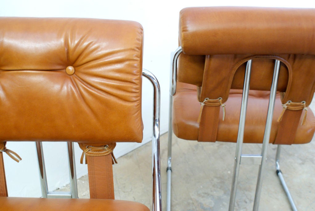 Set of Six Italian Leather & Chrome Dining Chairs by Pace 5