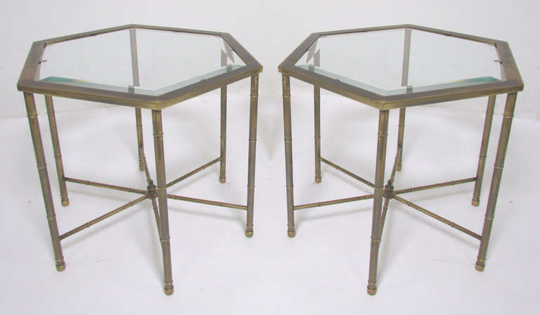 Pair of Brass Hexagonal Side Tables by Mastercraft