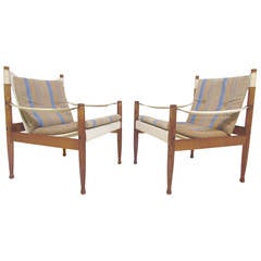 Pair of Danish Safari Sling Lounge Chairs by Erik Wørts for Niels Eilersen
