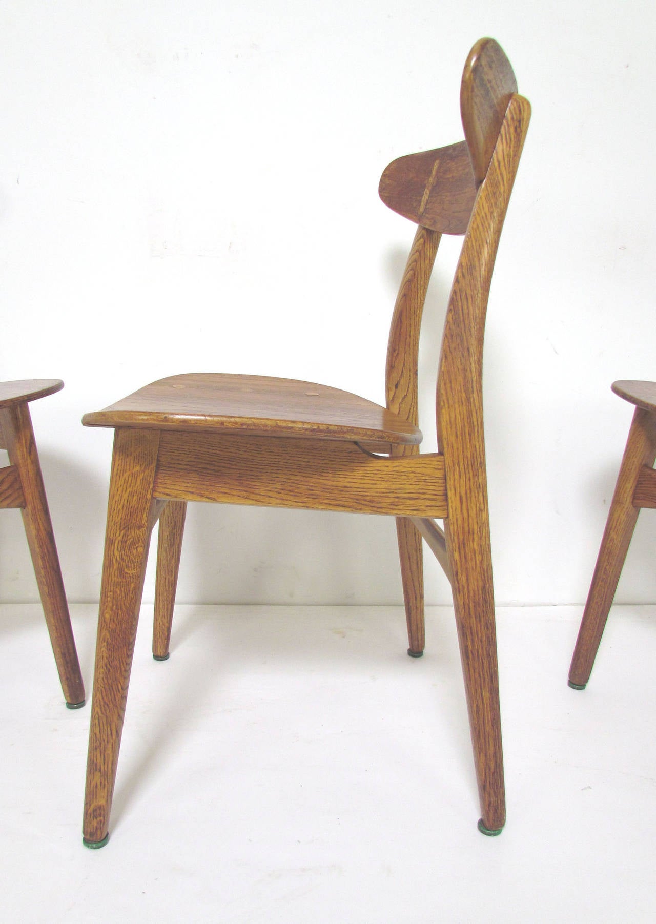 Mid-20th Century Set of Four Danish Teak and Oak Dining Chairs by Hans Wegner, circa 1960s