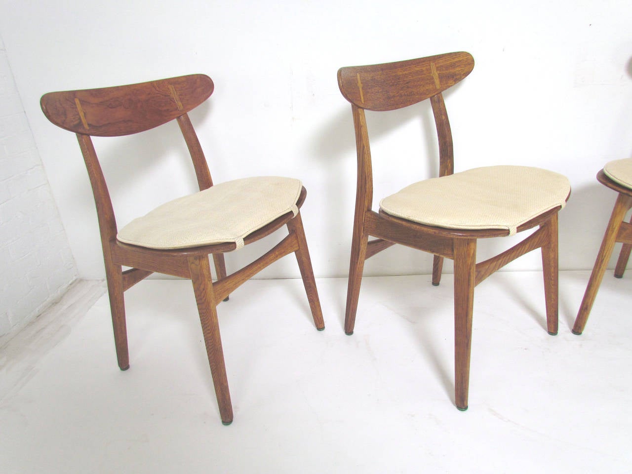 Set of Four Danish Teak and Oak Dining Chairs by Hans Wegner, circa 1960s 2