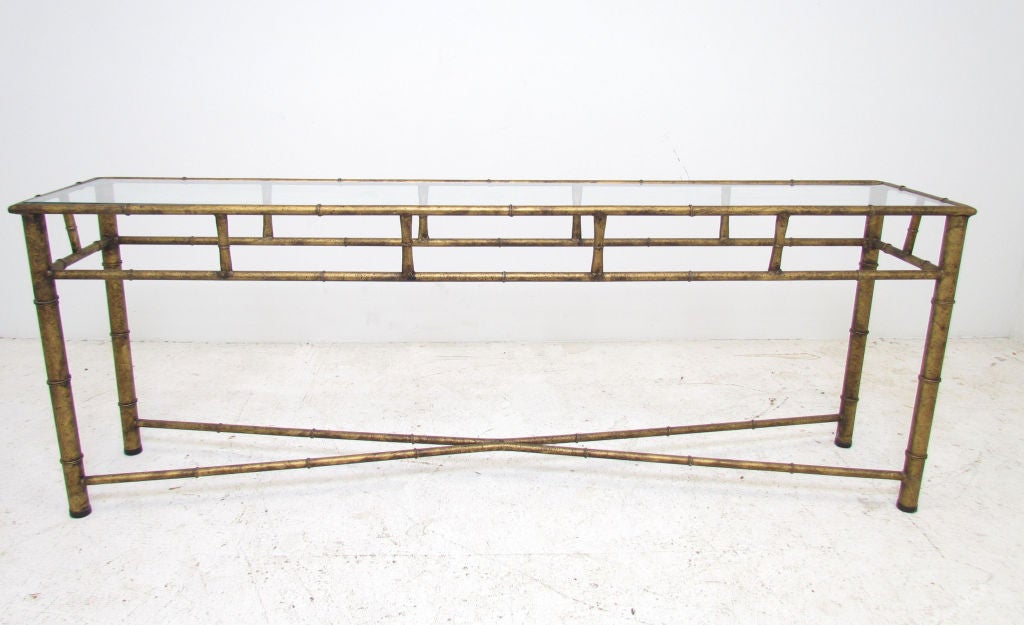 American Console Table in Faux Bamboo Gilded Metal, ca. 1960s