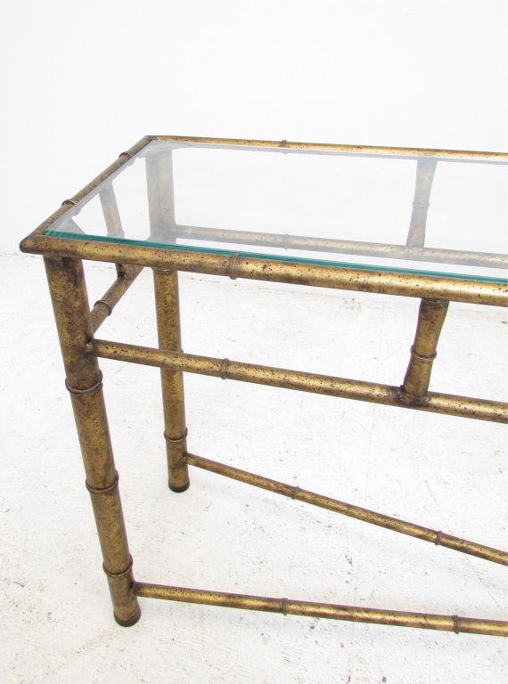 Mid-20th Century Console Table in Faux Bamboo Gilded Metal, ca. 1960s