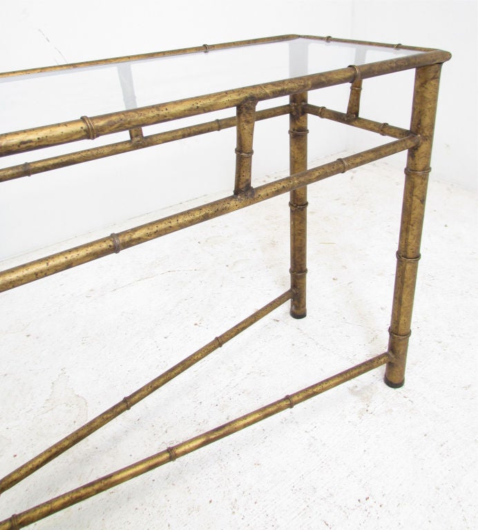 Console Table in Faux Bamboo Gilded Metal, ca. 1960s 1