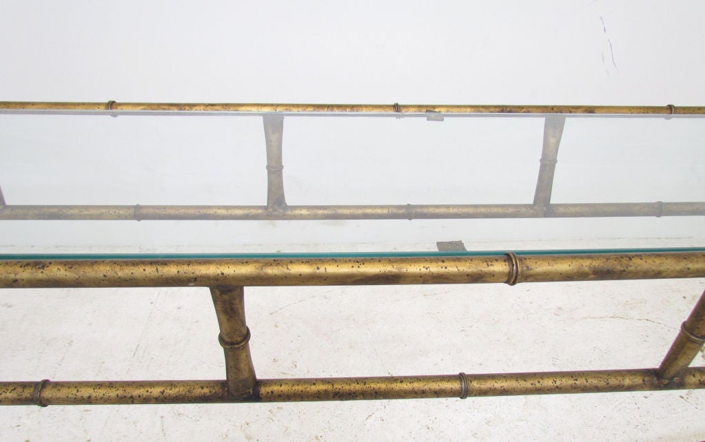 Console Table in Faux Bamboo Gilded Metal, ca. 1960s 2