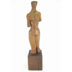 Carved Wood Figural Female Nude Sculpture ca. 1960s