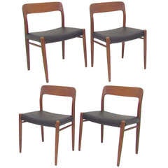 Set of Four Danish Teak & Leather Dining Chairs by Niels Moller