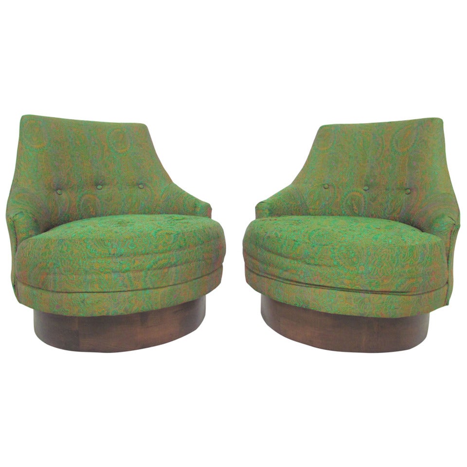Pair of Barrel Form Swivel Lounge Chairs by Adrian Pearsall