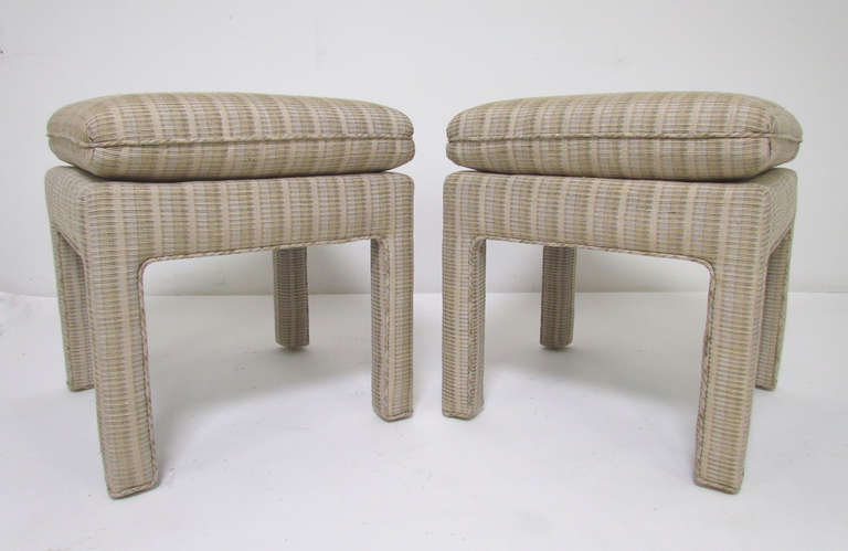 Pair of Milo Baughman Parsons Style Upholstered Stools