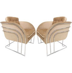 Pair of Mod Chrome Club Lounge Chairs Signed Charak