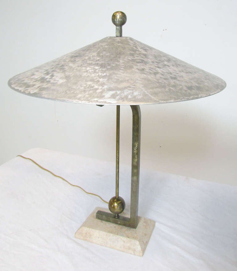 Philippine Pair of Table Lamps in Fossil Stone & Brazed Steel