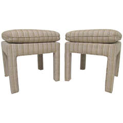 Pair of Milo Baughman Parsons Style Upholstered Stools