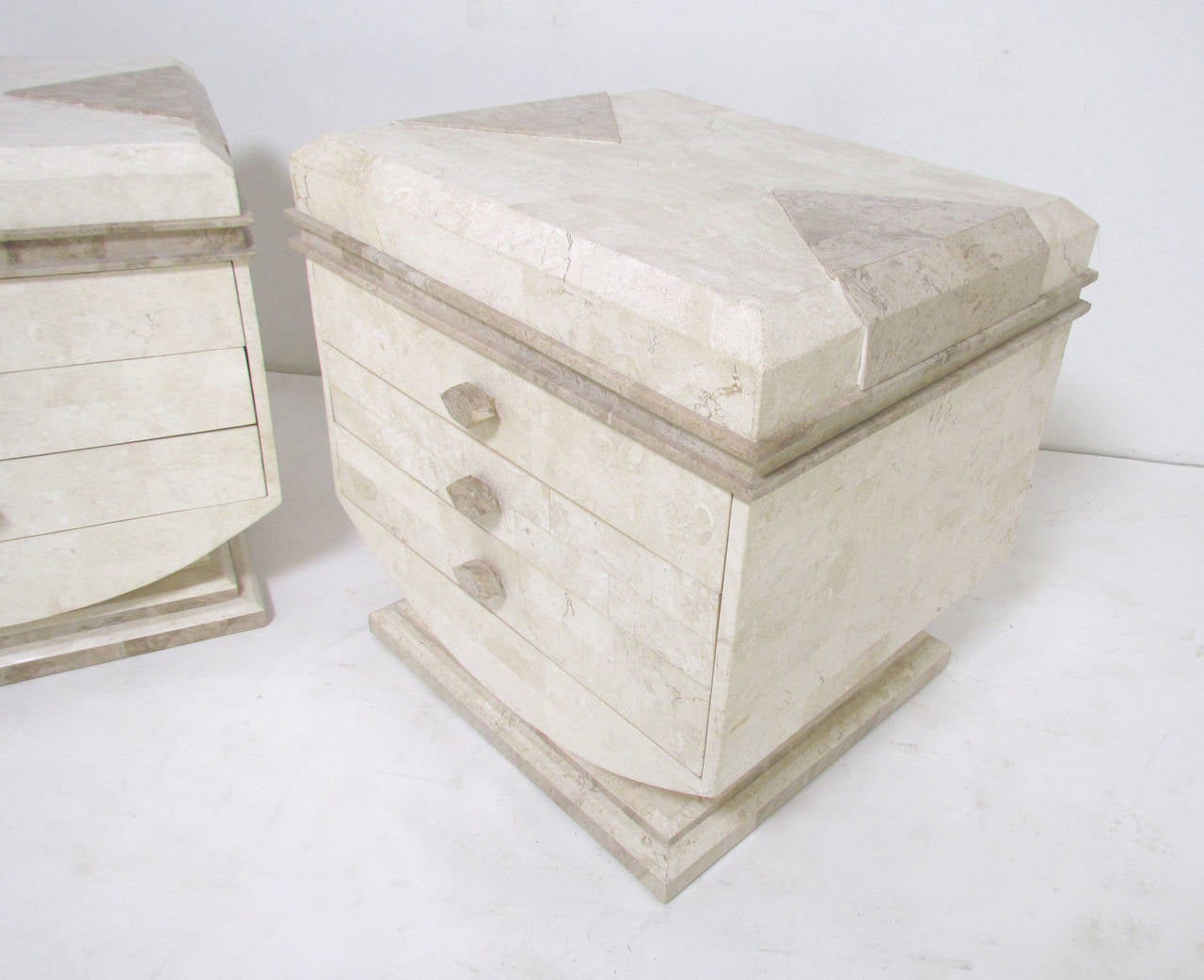 Mid-Century Modern Robert Marcius for Casa Bique Tessellated Fossil Stone End Tables or Nightstands