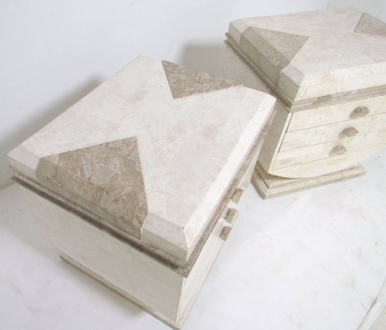 Robert Marcius for Casa Bique Tessellated Fossil Stone End Tables or Nightstands In Good Condition In Peabody, MA