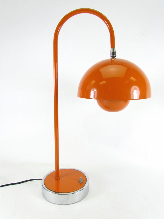 Vintage Verner Panton Flowerpot arc desk lamp with pivoting shade, ca. 1960s, in vibrant orange.  In stupendous original condition.