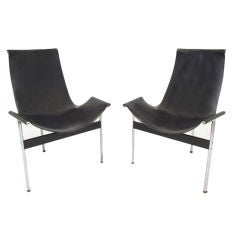 Pr. of Leather Sling & Chrome T Chairs by Katavolos for Laverne