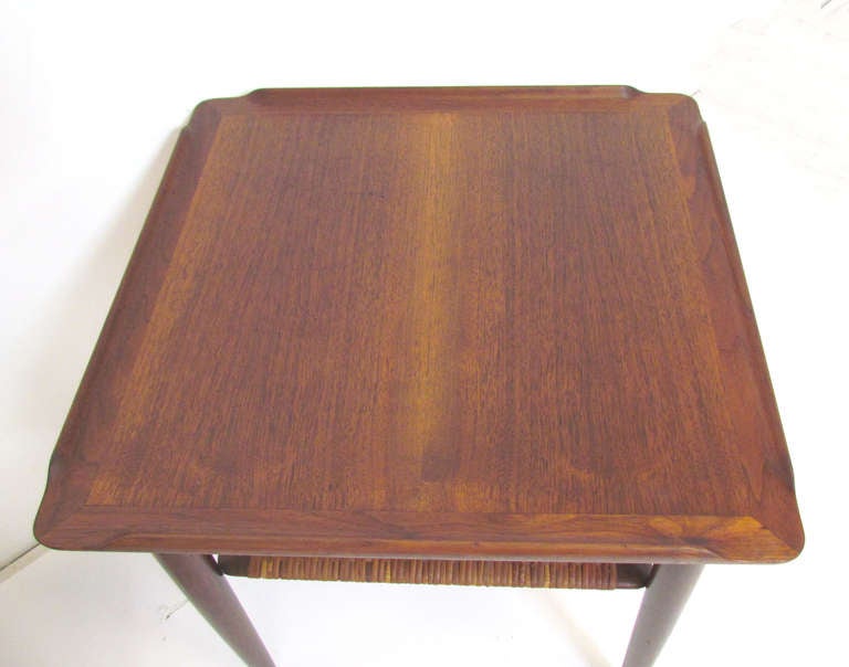 Pair of Danish Teak & Cane Side Tables by Poul Jensen for Selig In Good Condition In Peabody, MA