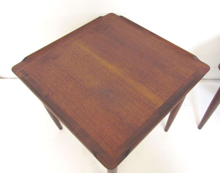Mid-20th Century Pair of Danish Teak & Cane Side Tables by Poul Jensen for Selig