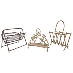 Hollywood Regency Magazine Stand Collection, Bamboo, Faux Bamboo, and Gilt Metal