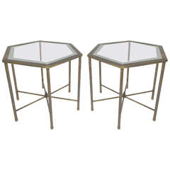 Pair of Brass Hexagonal Side Tables by Mastercraft