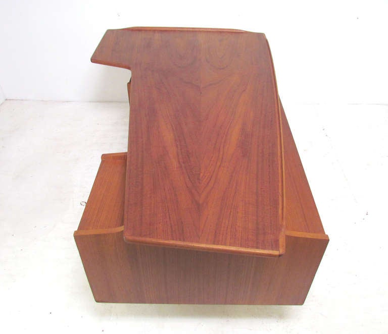 Danish Teak Desk with Asymmetrical Top in Manner of Arne Vodder 2