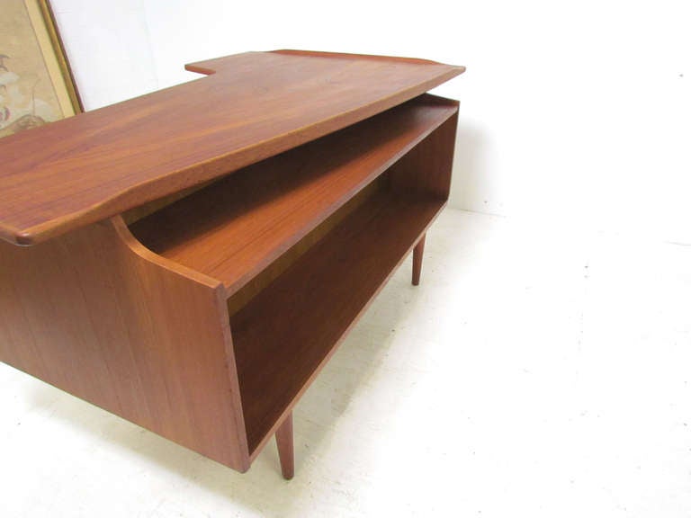 Danish Teak Desk with Asymmetrical Top in Manner of Arne Vodder 3
