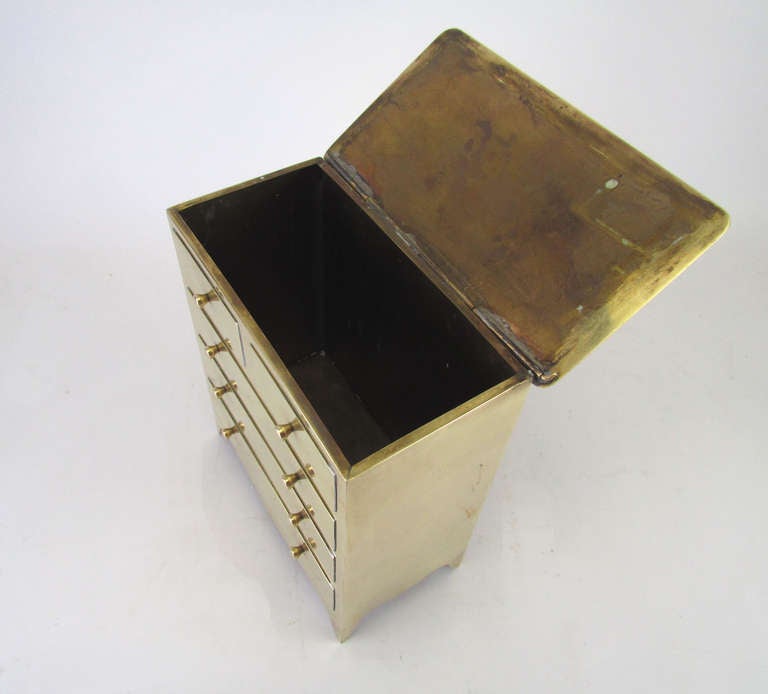 Signed Sarreid Brass Chest-Form Letter Storage Box In Good Condition In Peabody, MA
