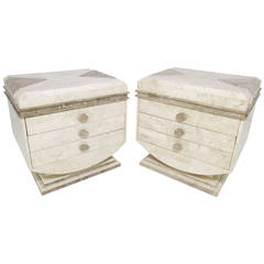 Tessellated Fossil Stone End Tables or Night Stands in Style of Karl Springer 11