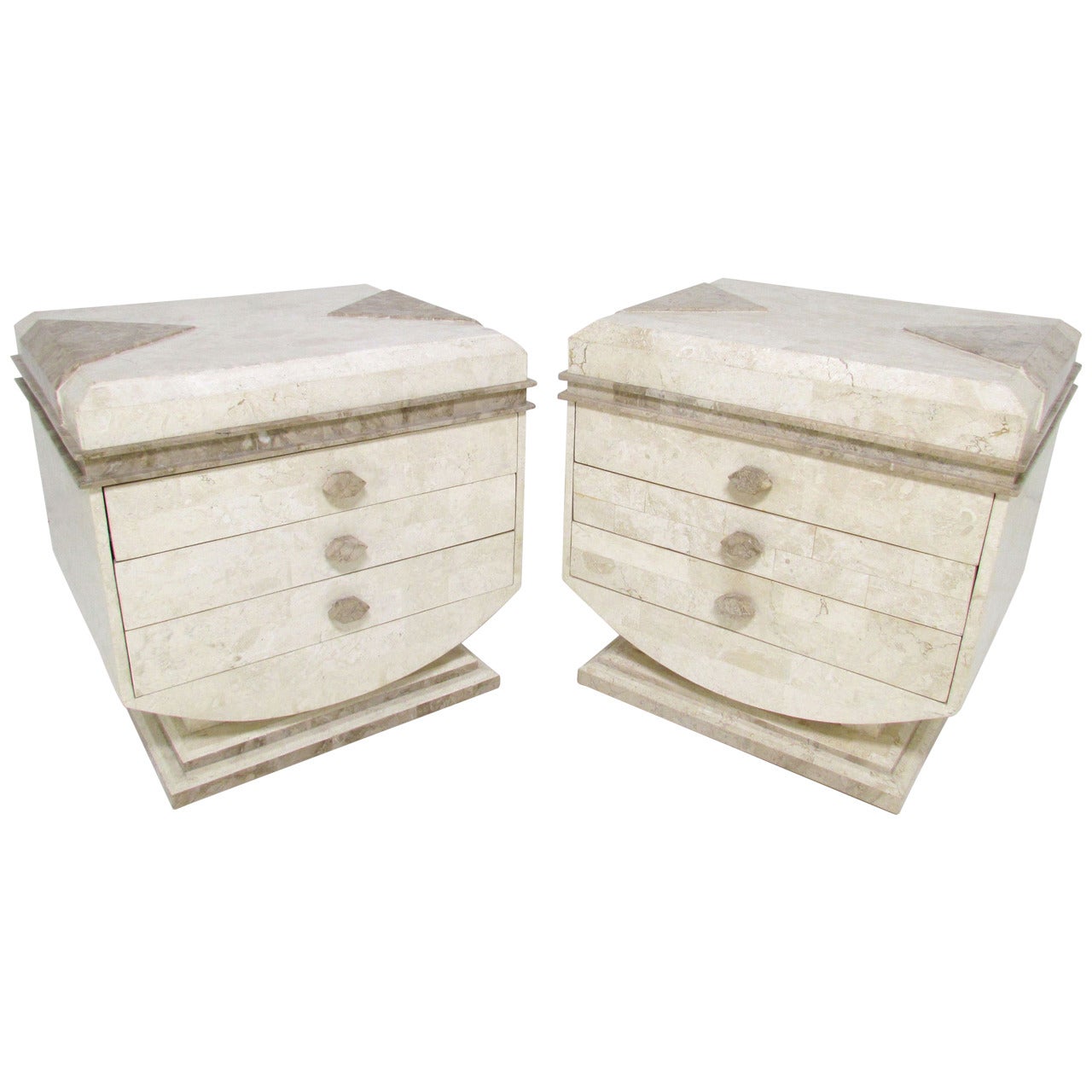 Robert Marcius for Casa Bique Tessellated Fossil Stone End Tables or Nightstands