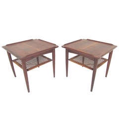 Pair of Danish Teak & Cane Side Tables by Poul Jensen for Selig