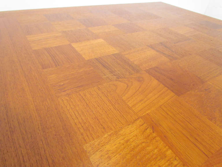 Danish Teak Checker Board Coffee Table by Cado with Carved Modernist Chess Set 1