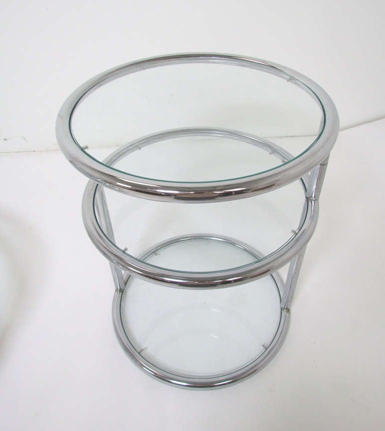 Glass Multi-Tiered Chrome Coffee and Side Table Set in Manner of Pace